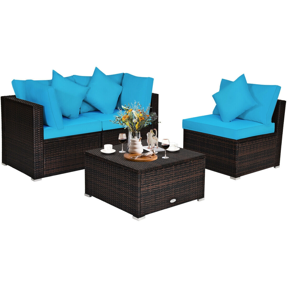 4 Pcs Ottoman Garden Deck Patio Rattan Wicker Furniture Set Cushioned Sofa