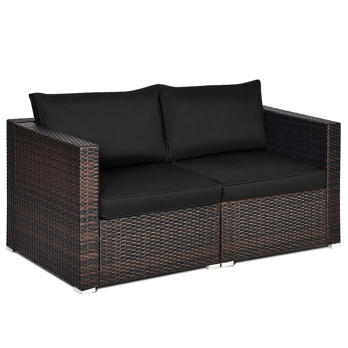2PCS Patio Rattan Sectional Conversation Sofa Set