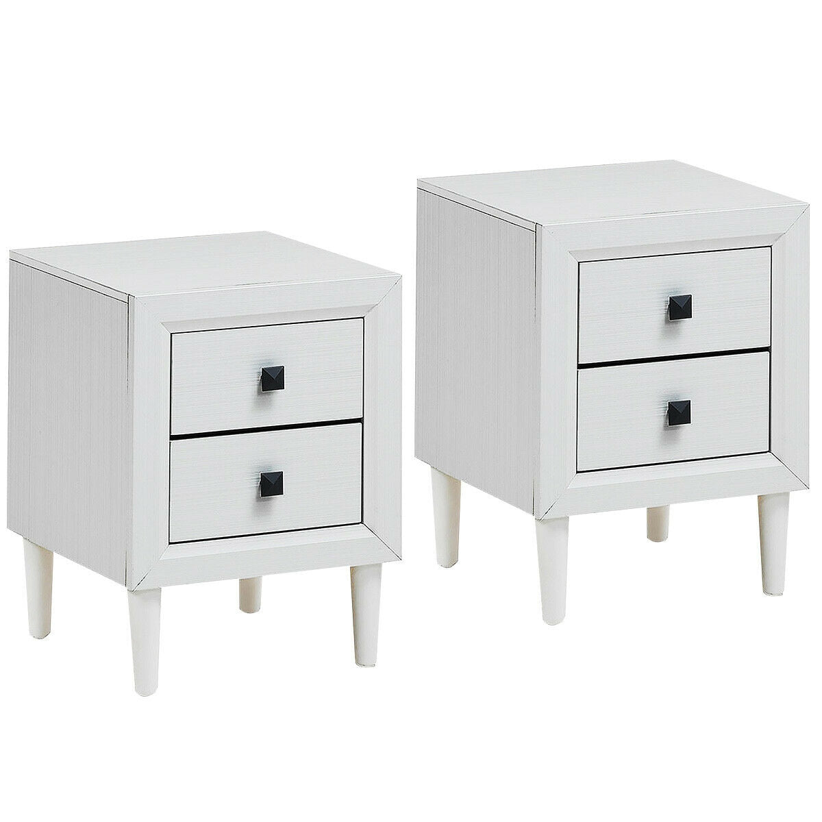 2Pcs Multipurpose Retro Nightstand with 2 Drawers
