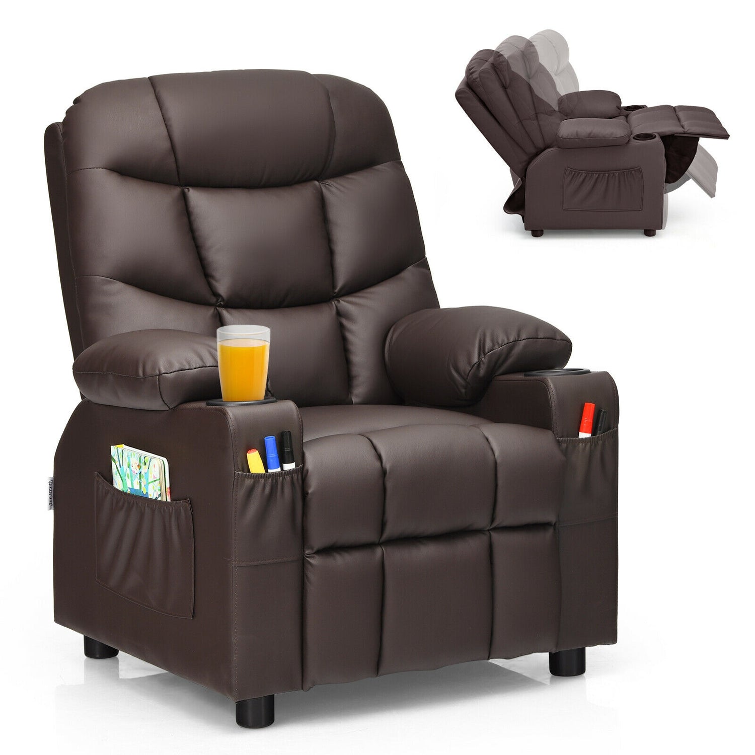 Kids Recliner Chair with Cup Holder and Footrest for Children