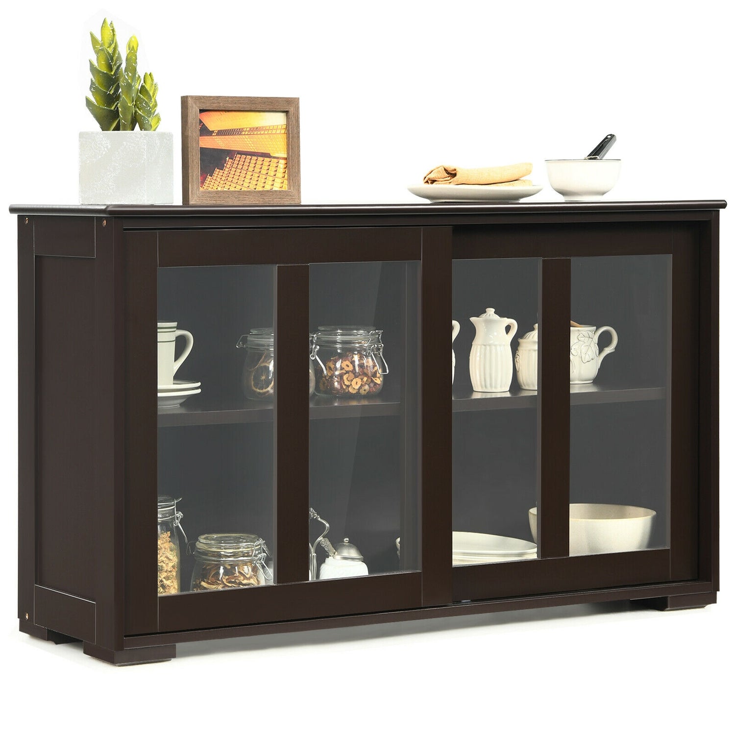 Kitchen Storage Cabinet with Glass Sliding Door