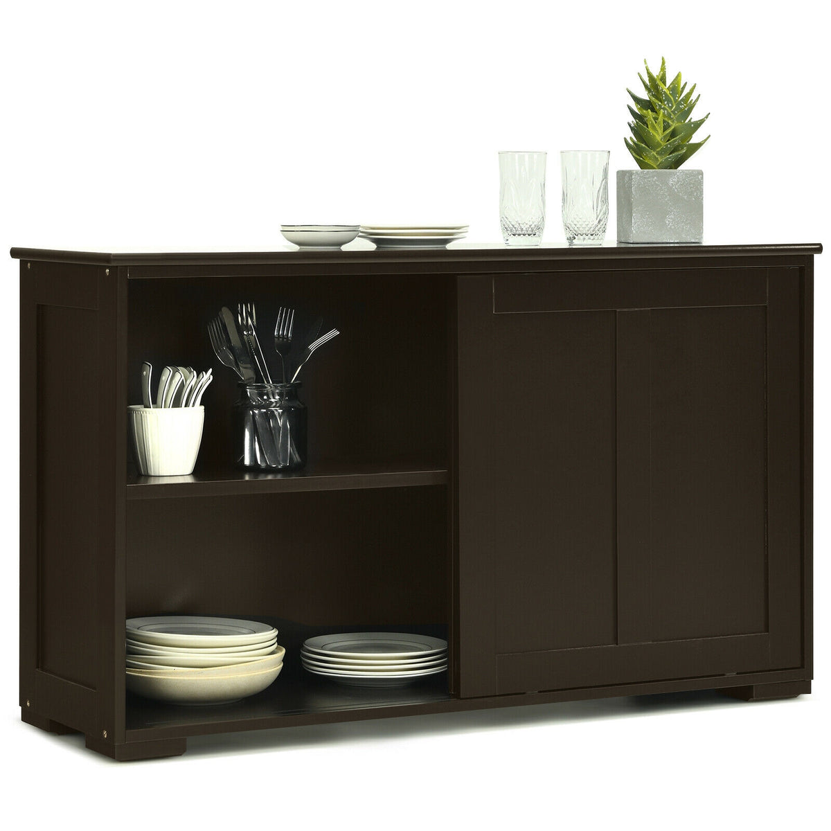 Kitchen Storage Cabinet with Wood Sliding Door