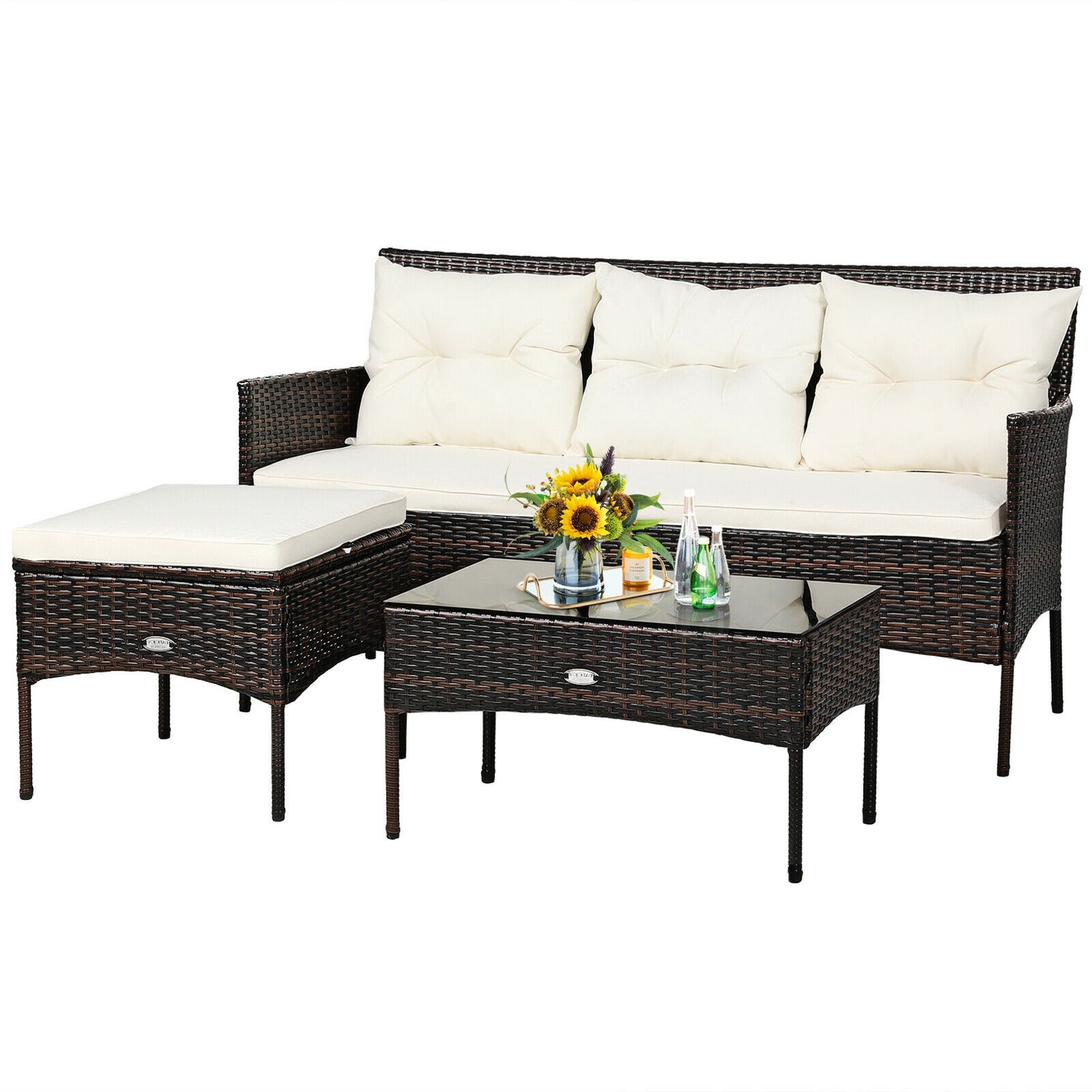 3 Pieces Patio Furniture Sectional Set with 5 Cozy Seat and Back Cushions