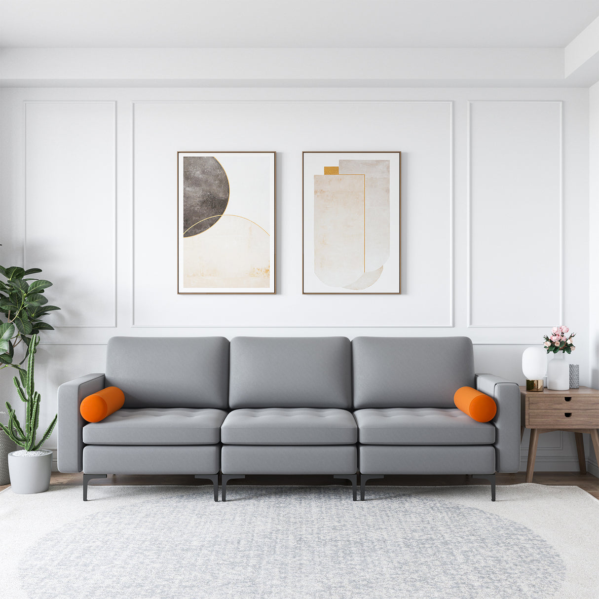 Modular 1/2/3/4-Seat L-Shaped Sectional Sofa Couch with Socket USB Port-3