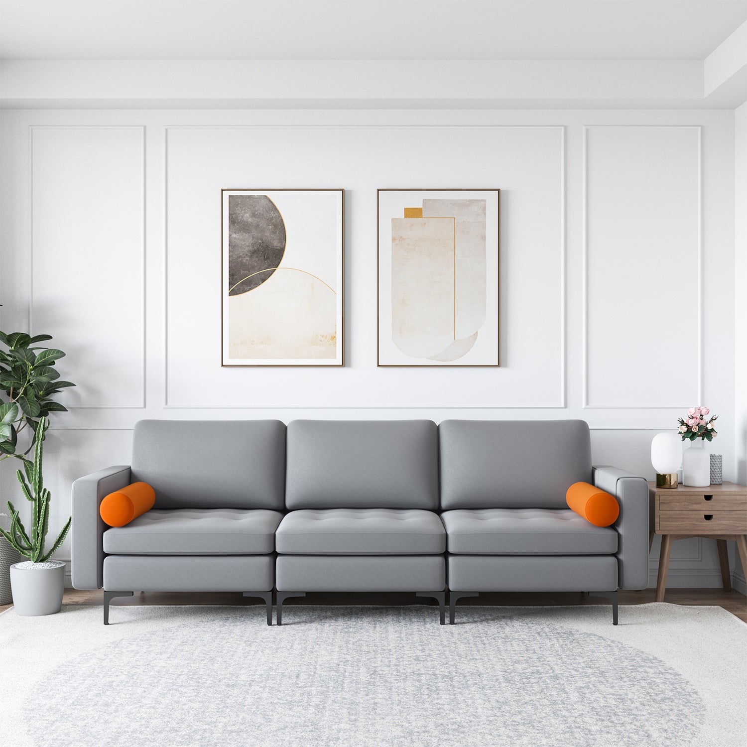 Modular 1/2/3/4-Seat L-Shaped Sectional Sofa Couch with Socket USB Port-3