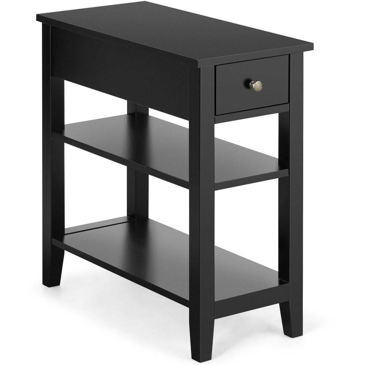 3-Tier Nightstand Bedside Table Sofa Side with Double Shelves Drawer
