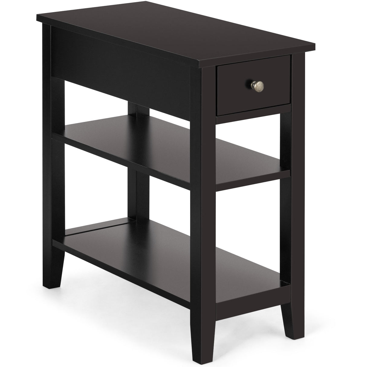 3-Tier Nightstand Bedside Table Sofa Side with Double Shelves Drawer
