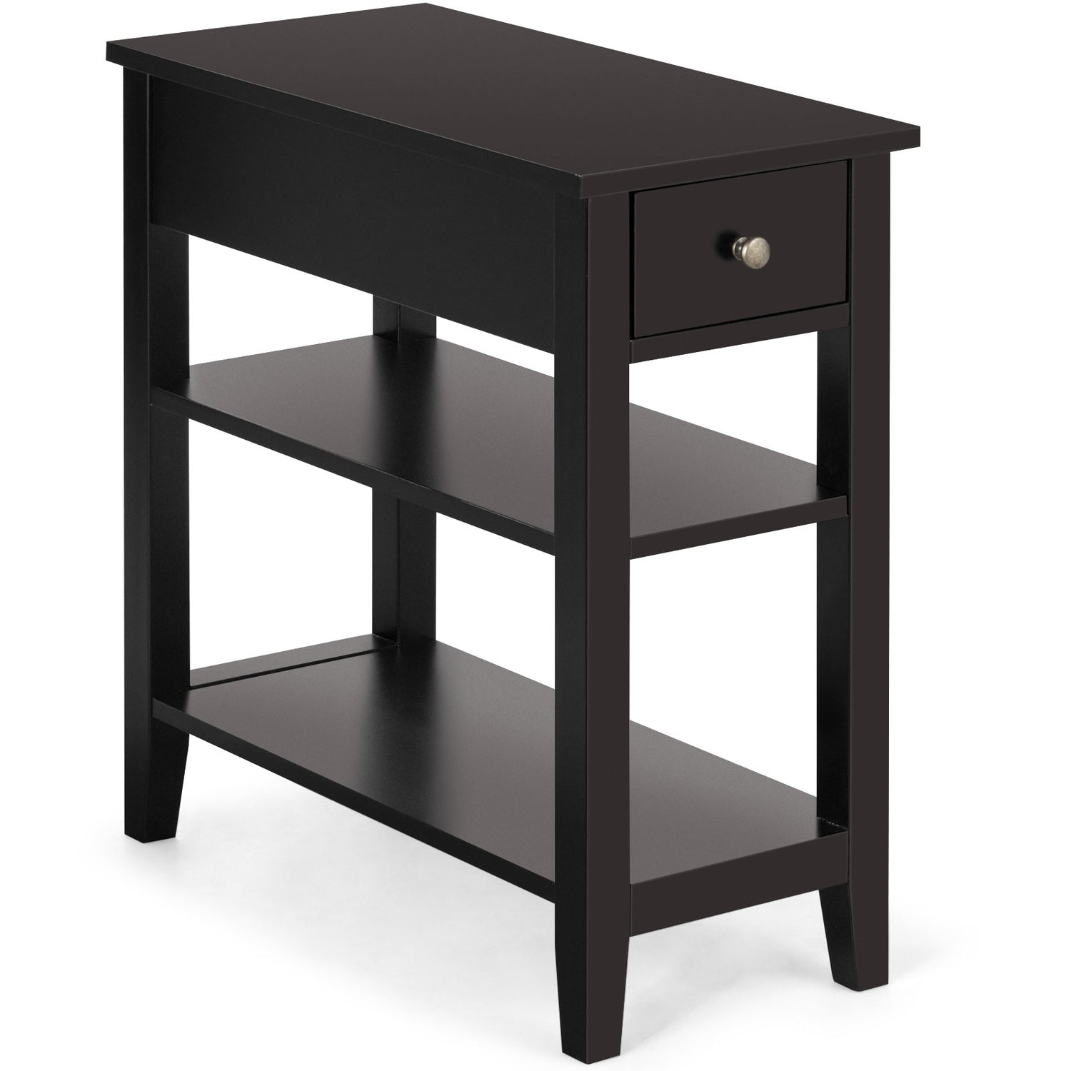 3-Tier Nightstand Bedside Table Sofa Side with Double Shelves Drawer