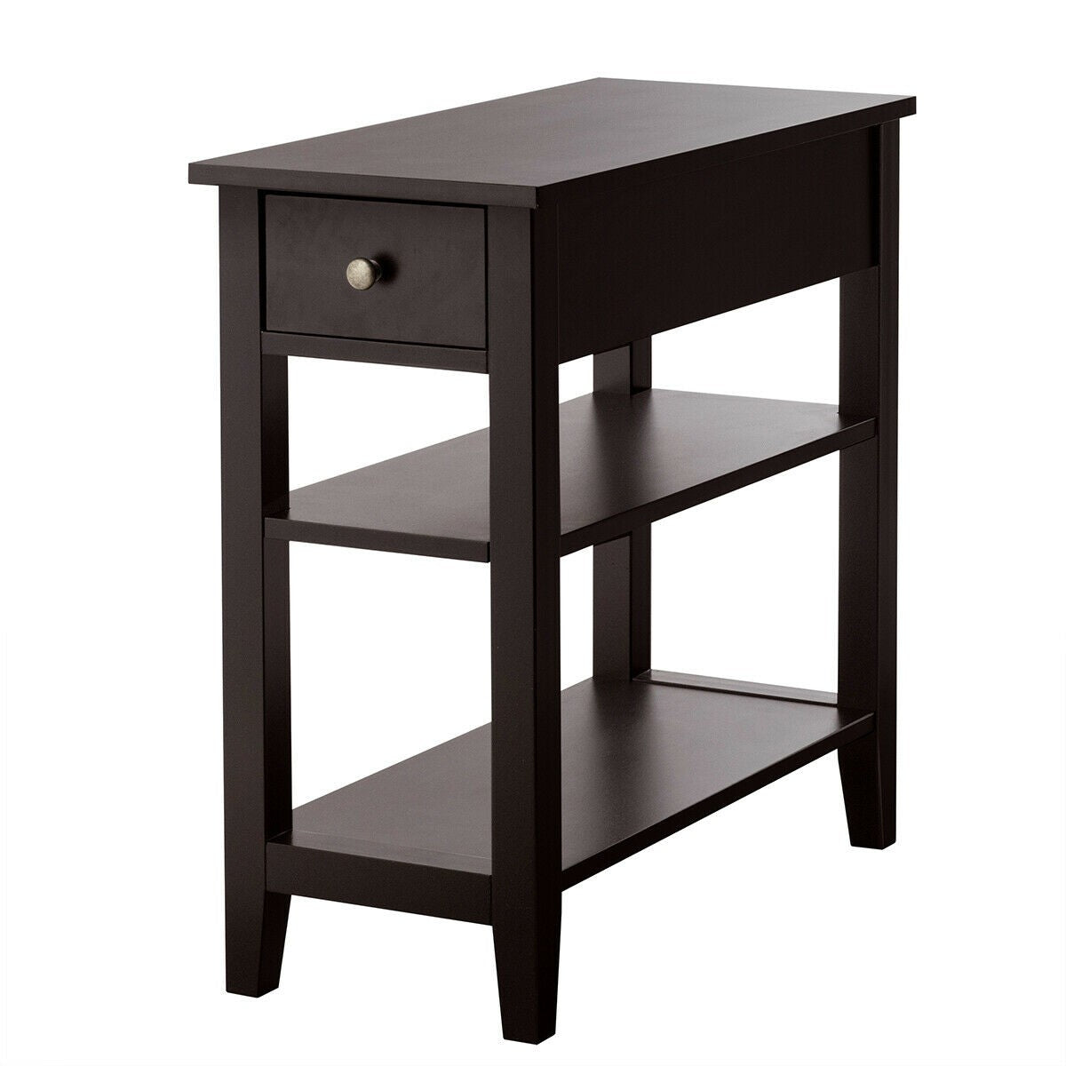 3-Tier Nightstand Bedside Table Sofa Side with Double Shelves Drawer