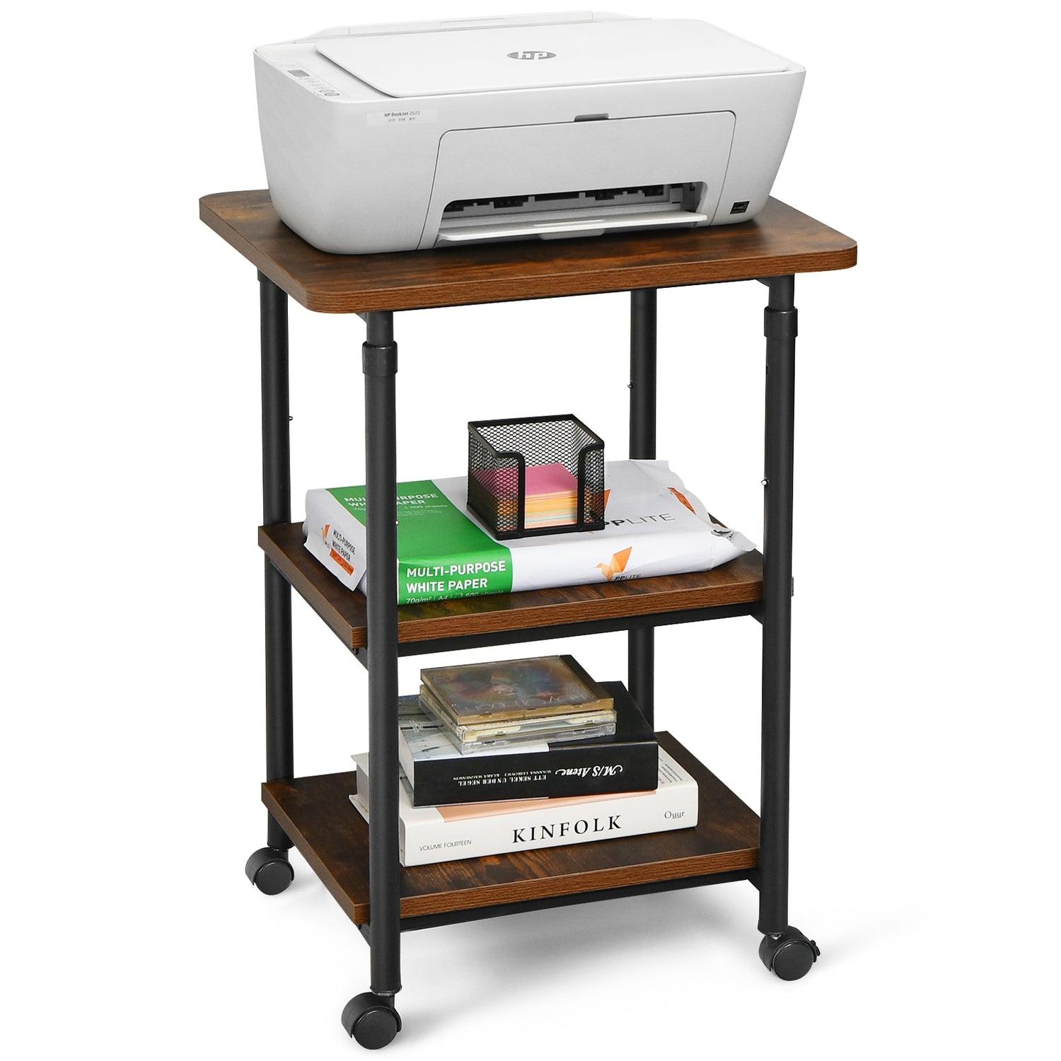 3-tier Adjustable Printer Stand with 360° Swivel Casters