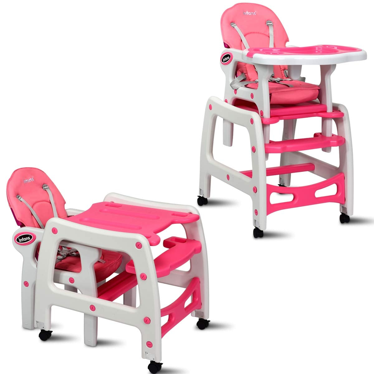 3-in-1 Baby High Chair with Lockable Universal Wheels
