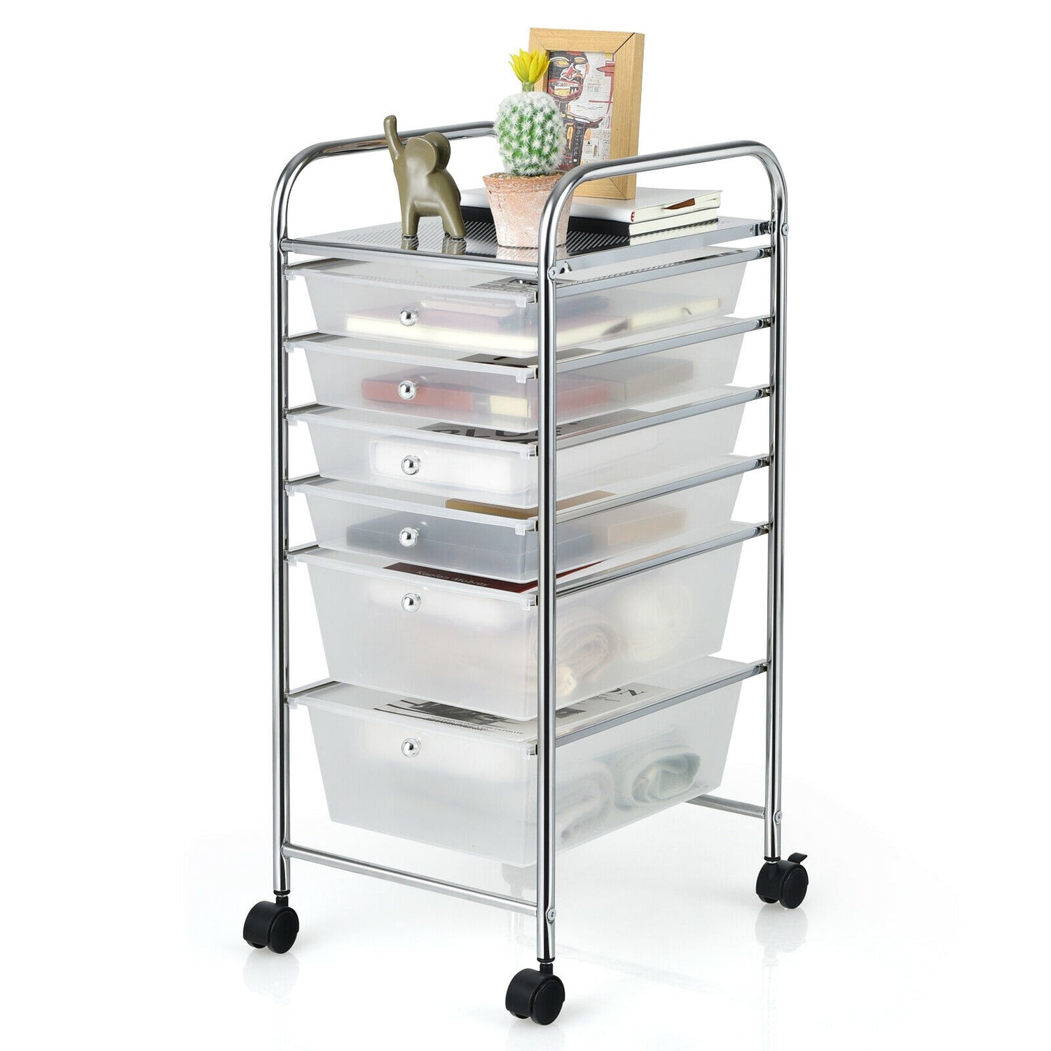 6 Drawers Rolling Storage Cart Organizer-Transparent