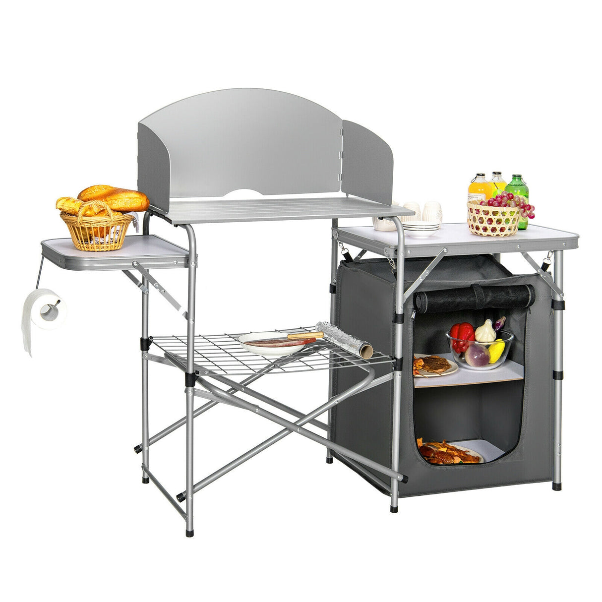Foldable Outdoor BBQ Portable Grilling Table With Windscreen Bag