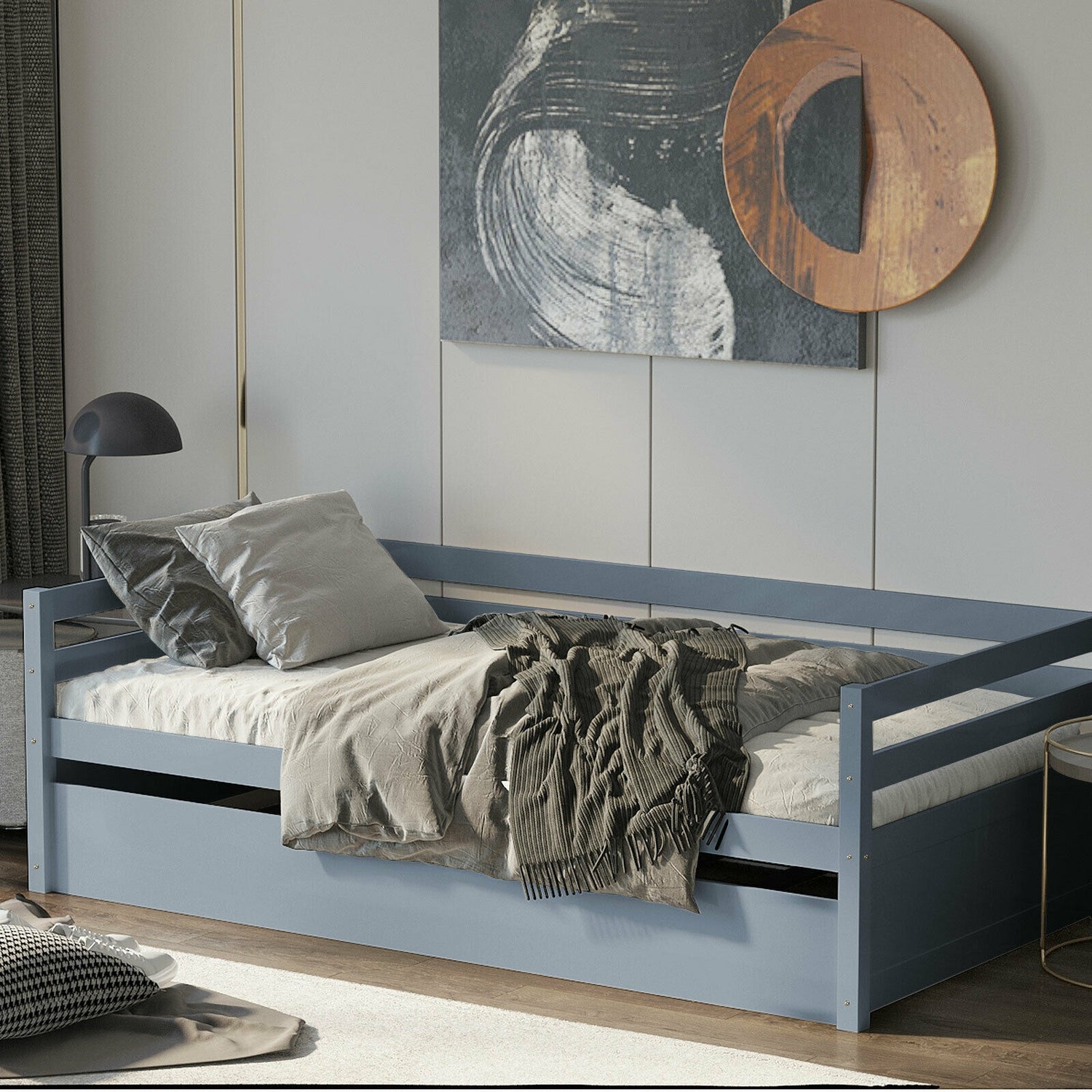 Twin Size Wooden Slat Trundle Platform