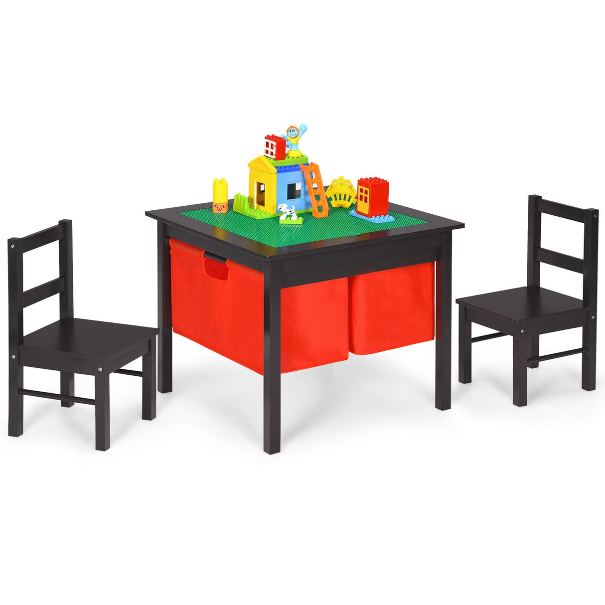 2-in-1 Kids Activity Table and 2 Chairs Set with Storage Building Block Table