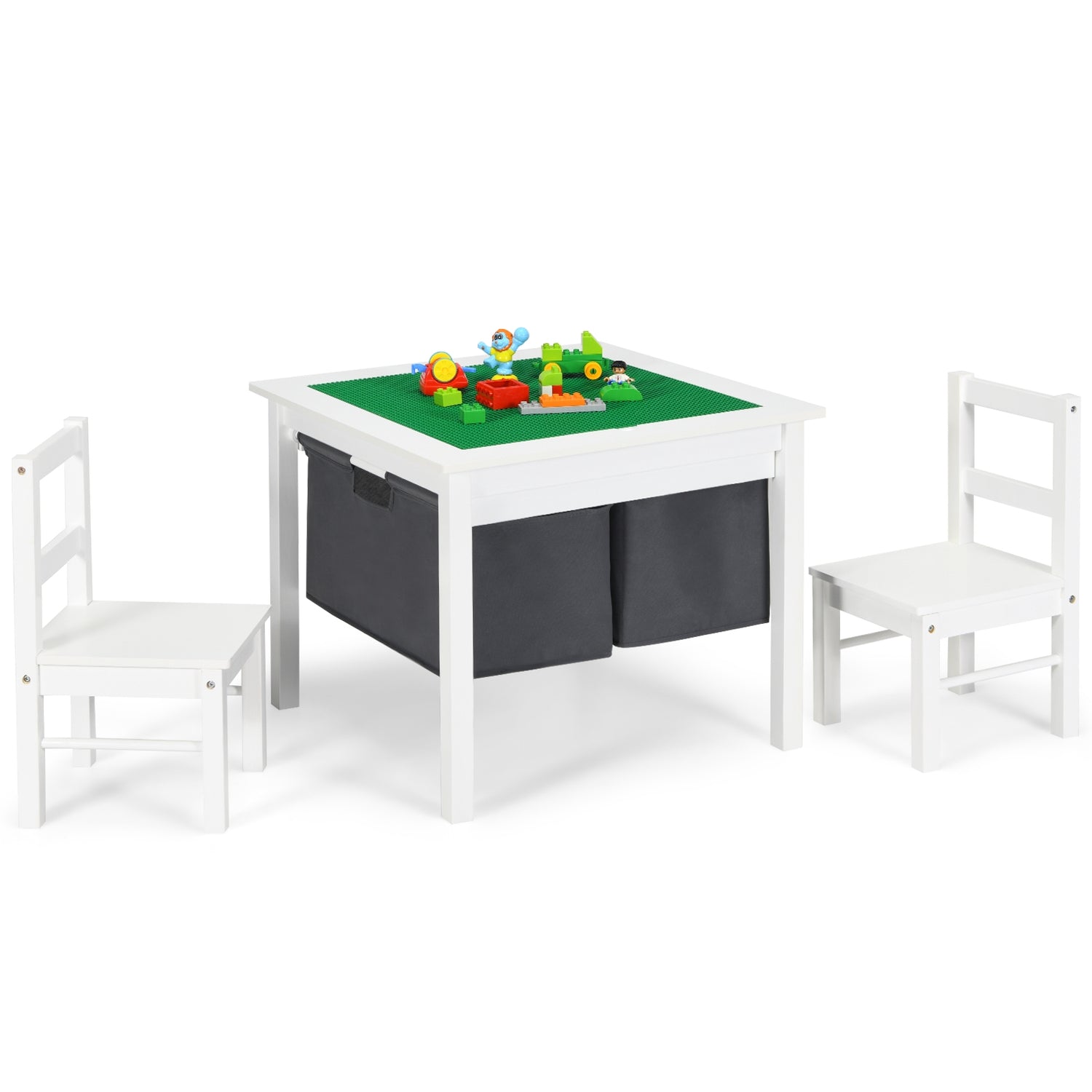 2-in-1 Kids Activity Table and 2 Chairs Set with Storage Building Block Table
