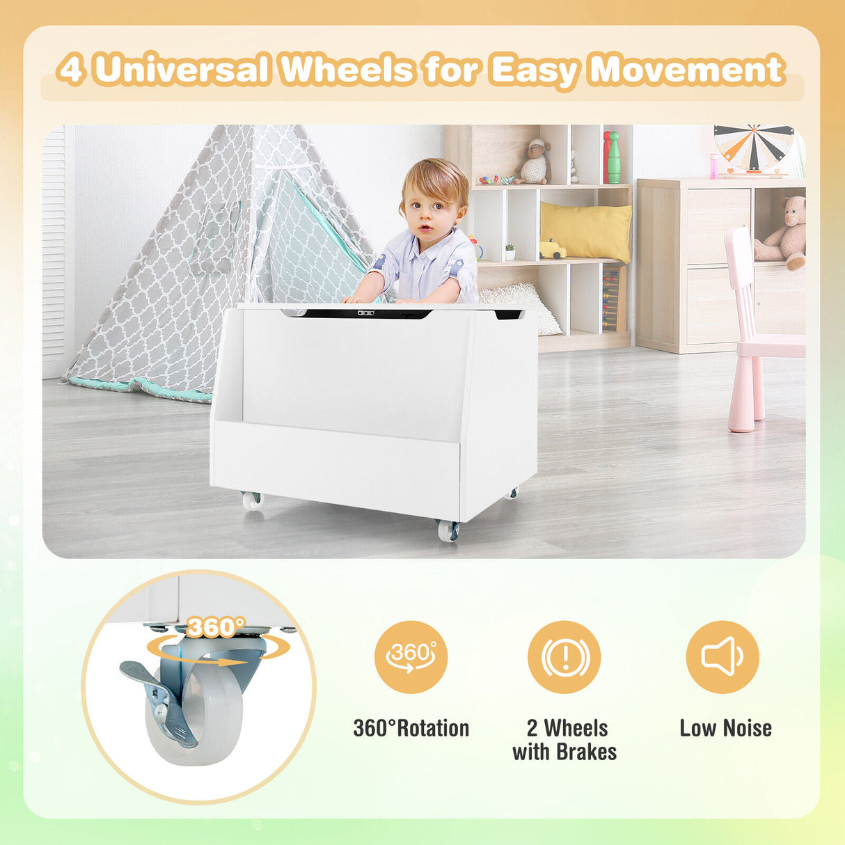 Wooden Mobile Toy Storage Organizer with Bookshelf and Lockable Wheels