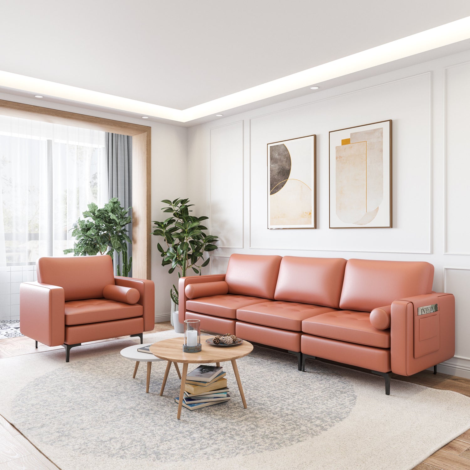 Modular 1/2/3/4-Seat L-Shaped Sectional Sofa Couch with Socket USB Port-3