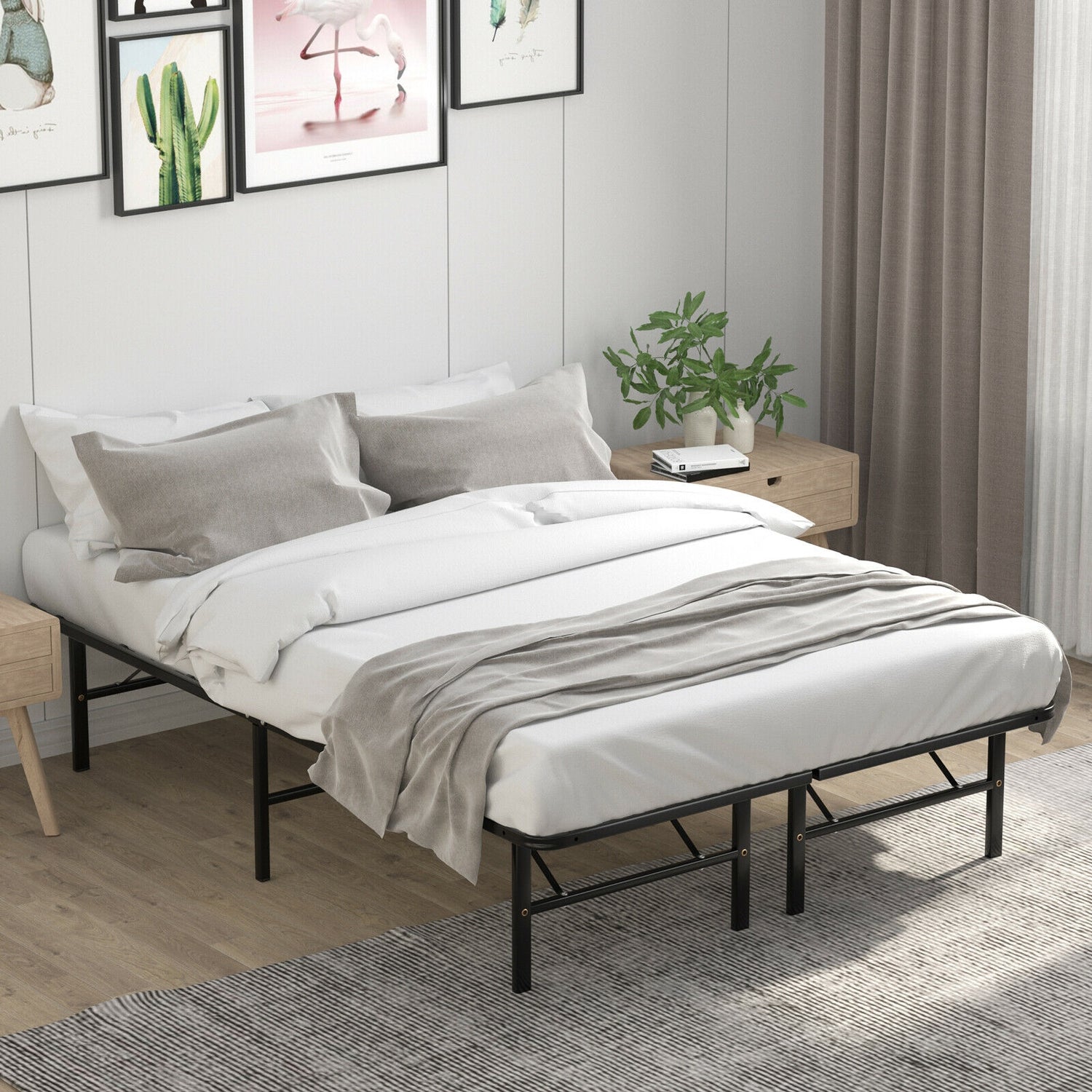 Twin/Full/Queen Size Foldable Metal Platform Bed with Tool-Free Assembly