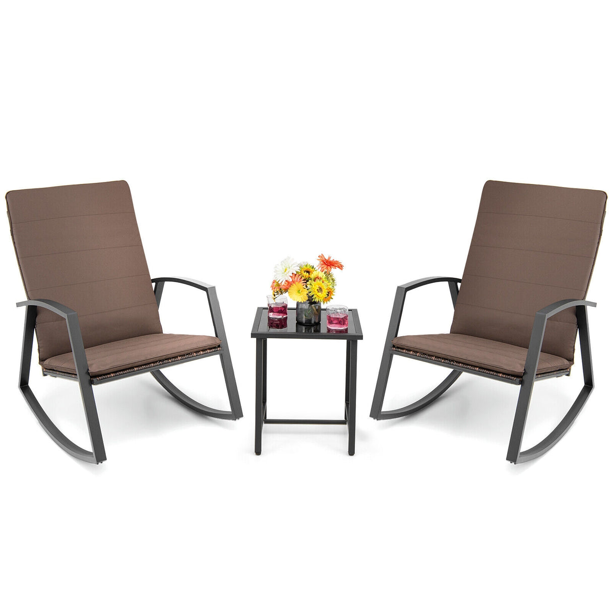 3 Pieces Patio Rattan Rocking Furniture Set