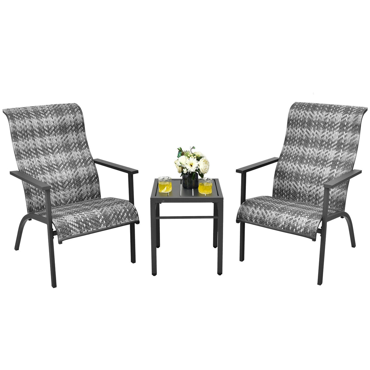 3 Pieces Patio Rattan Bistro Set with High Backrest and Armrest