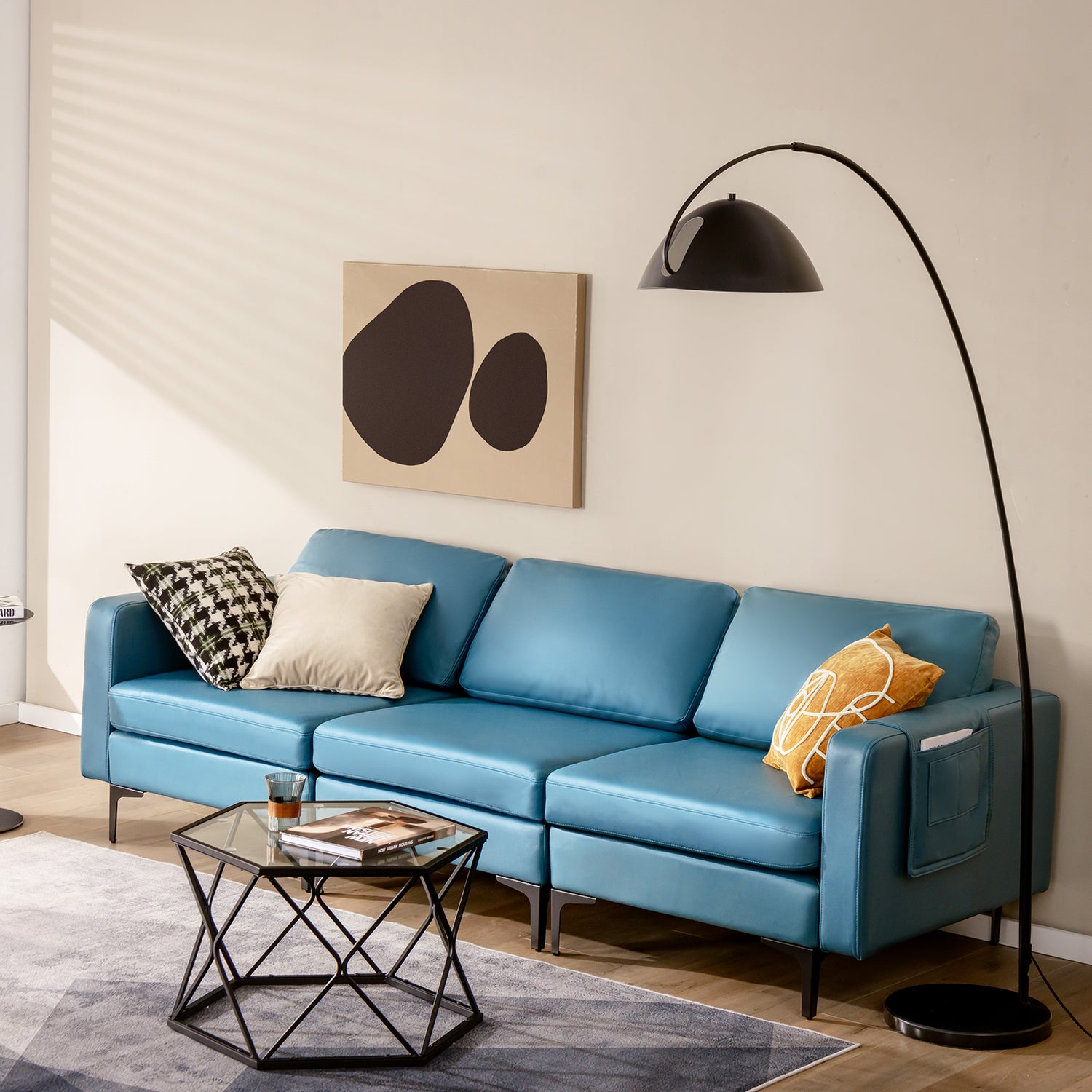 Modular 3-Seat L-shaped Sectional Sofa with Reversible Chaise and 2 USB Ports