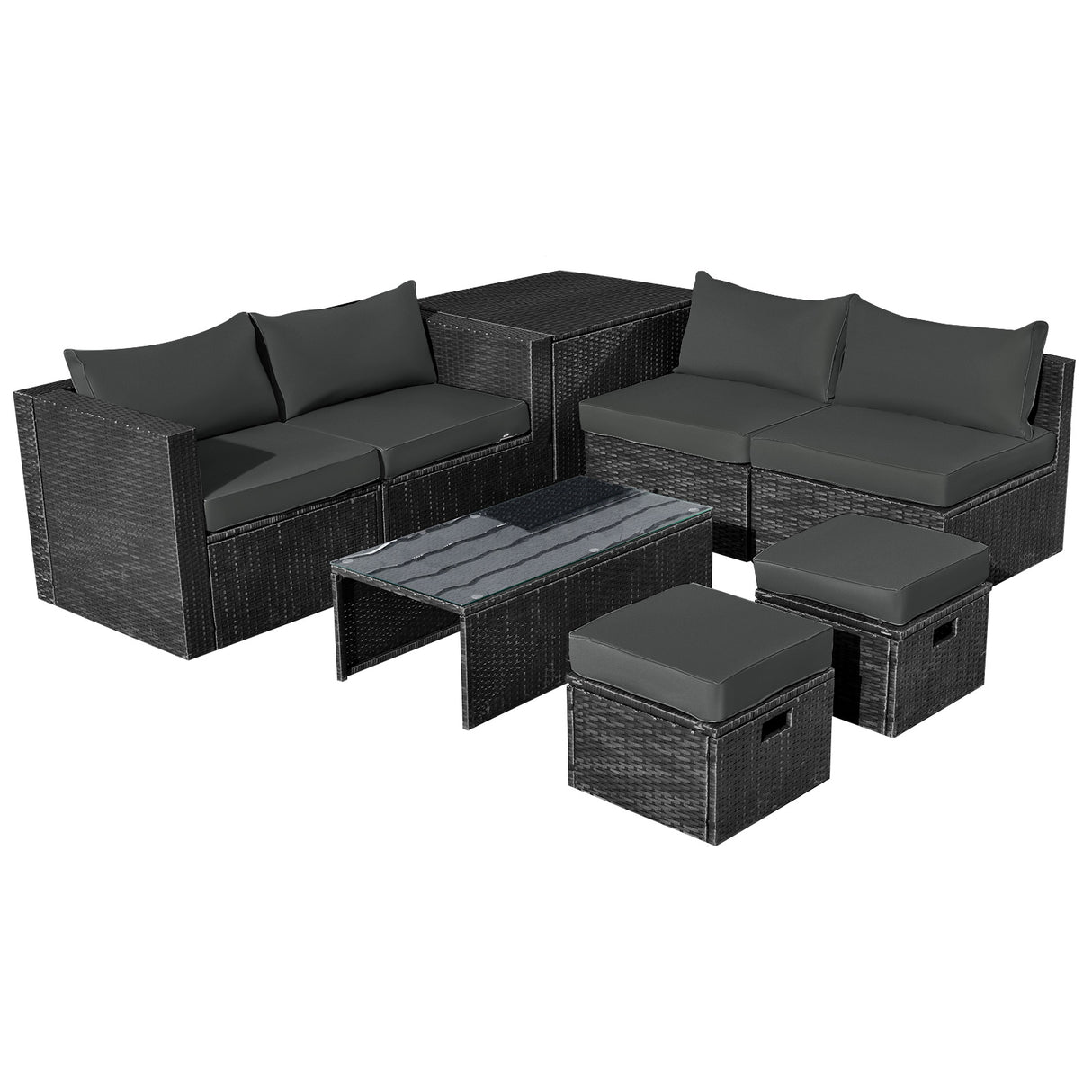 8 Pieces Patio Rattan Storage Table Furniture Set