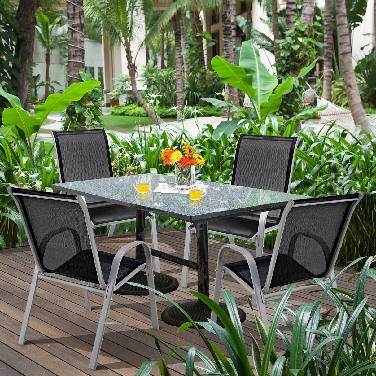4 Pieces Stackable Patio Dining Chairs Set with Armrest