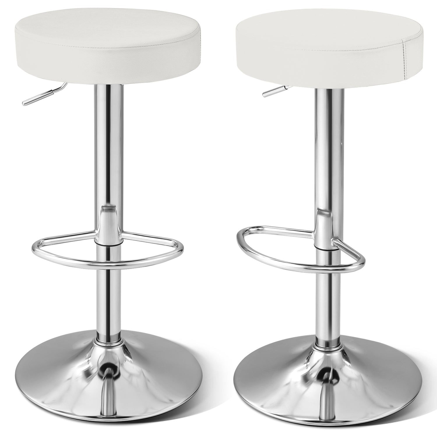 Set of 2 Adjustable Round PU Leather Swivel Barstool with Chrome Footrest