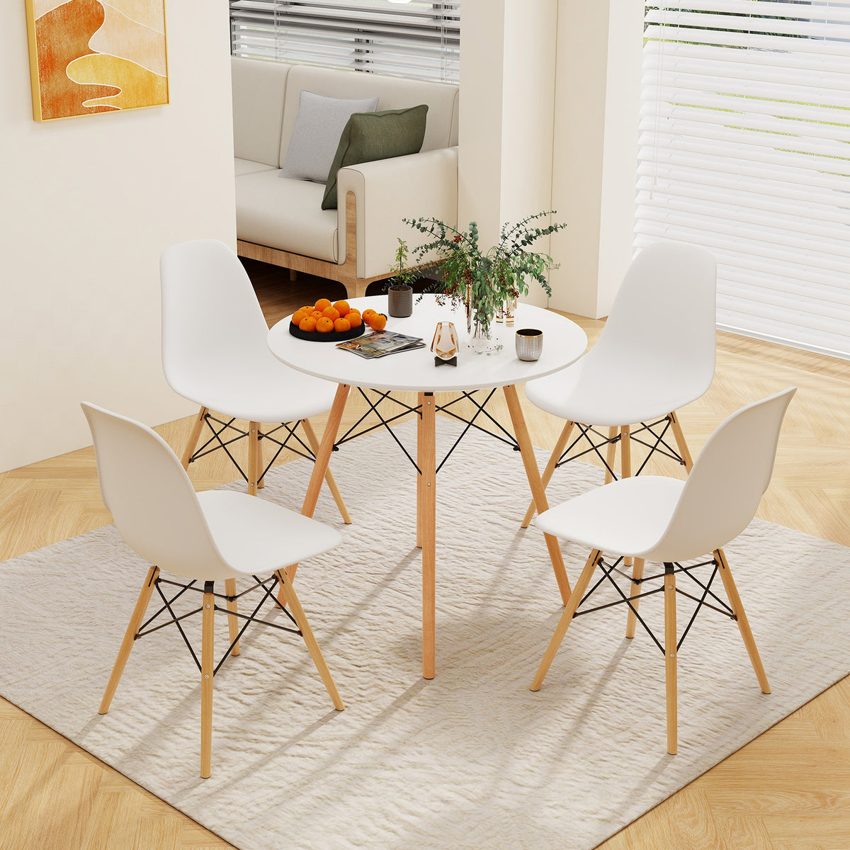 5 Pieces Table Set With Solid Wood Leg For Dining Room