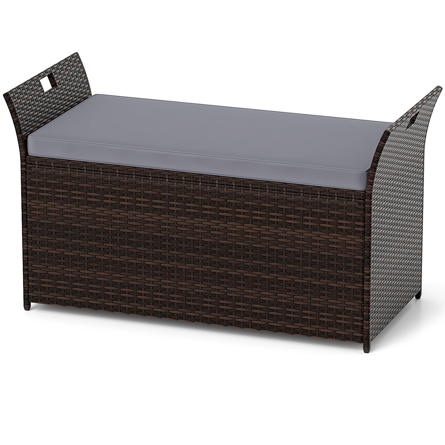 Outdoor Bench with Hand-woven PE Rattan Wicker and Side Handles-Gray