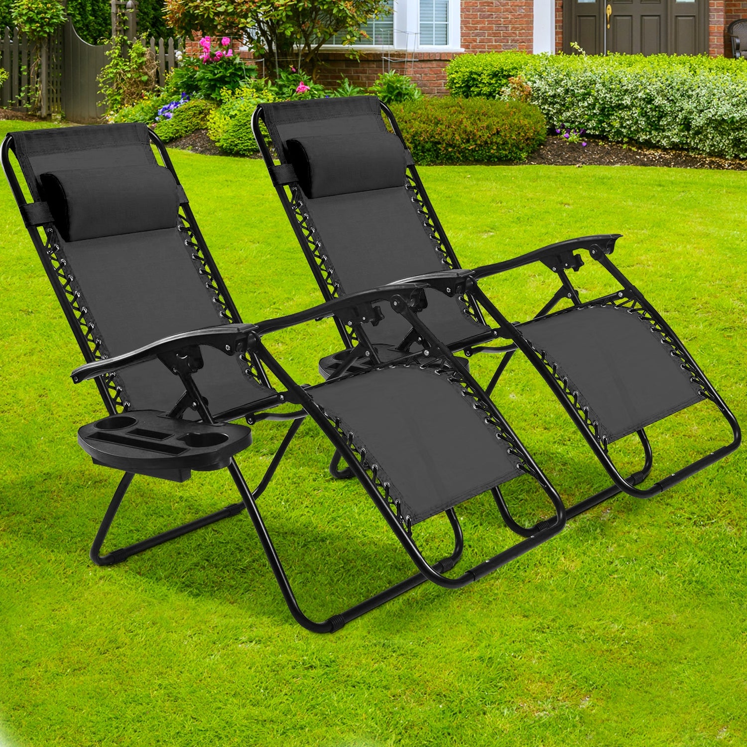 2 Pieces Folding Recliner Zero Gravity Lounge Chair