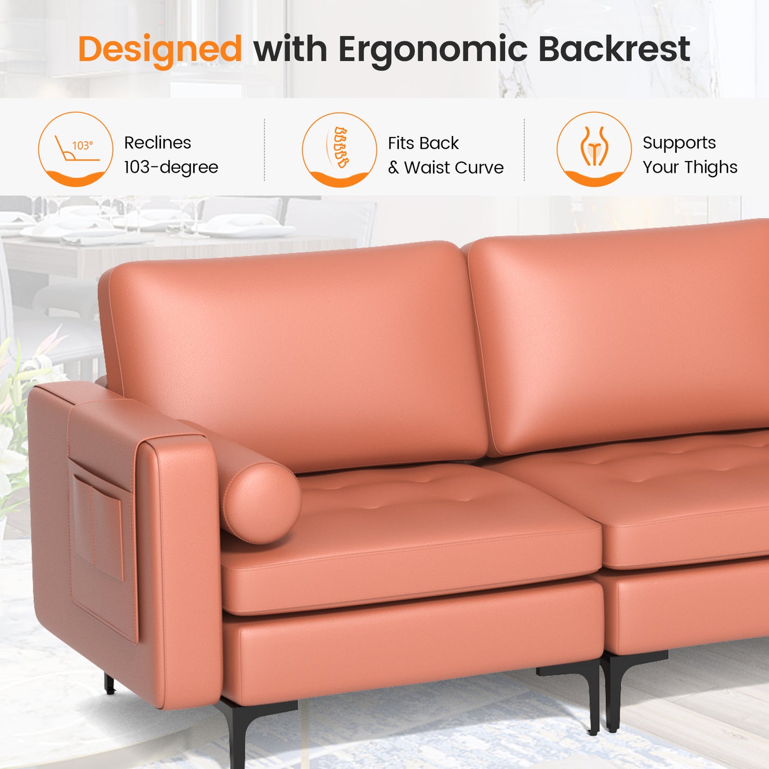 Modular 1/2/3/4-Seat L-Shaped Sectional Sofa Couch with Socket USB Port-3