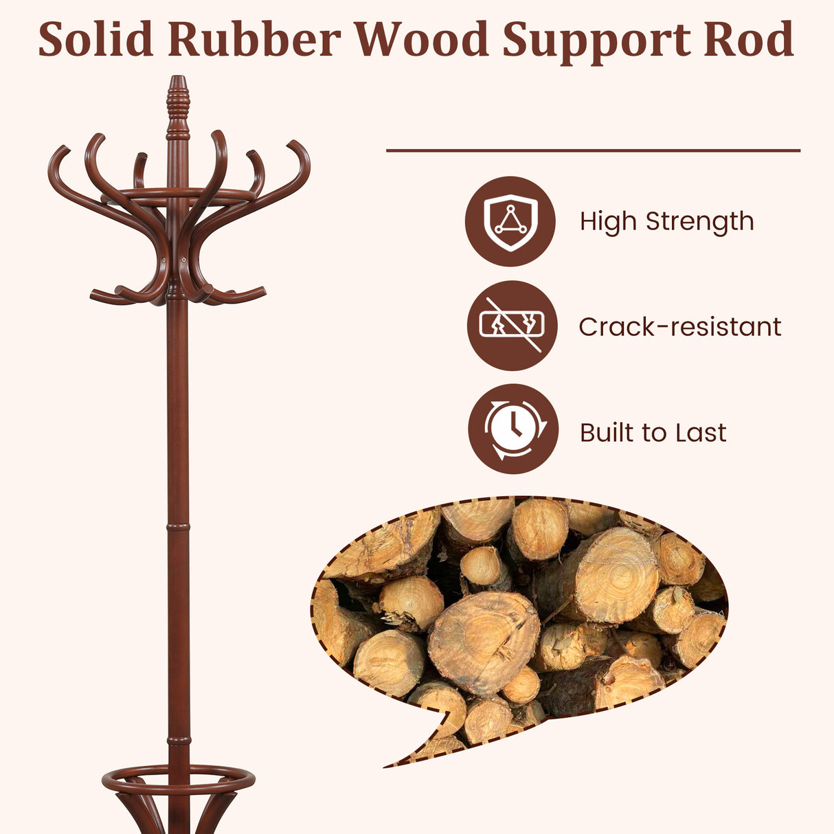 Wood Standing Hat Coat Rack with Umbrella Stand