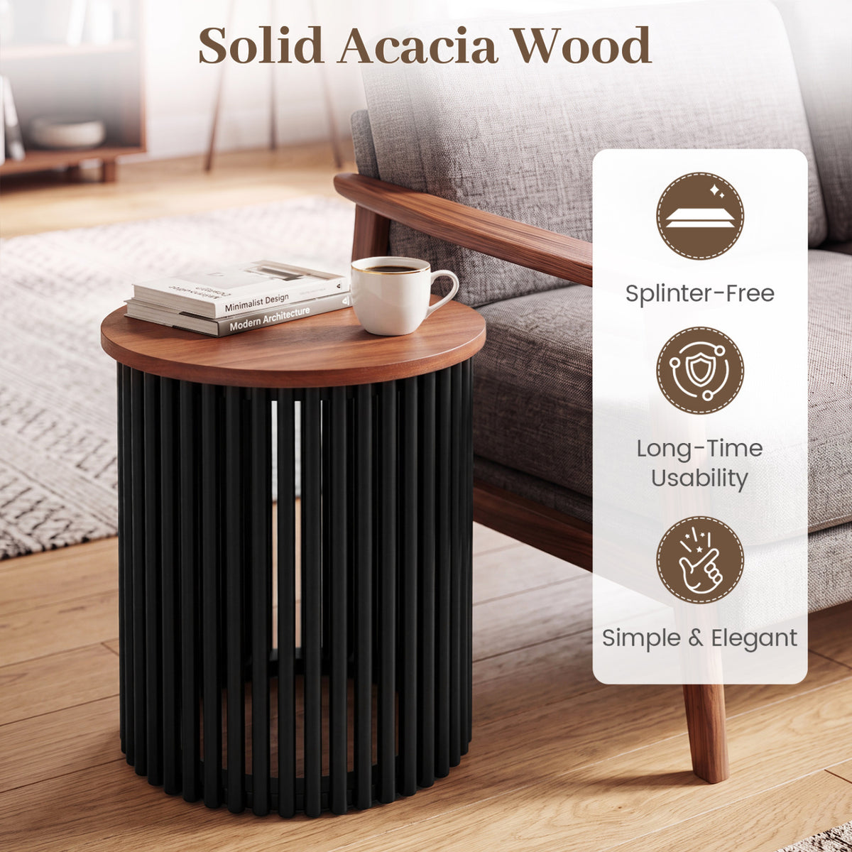 1 Piece Elegant Wooden Round Coffee Table for Living Room and Home Office-Walnut