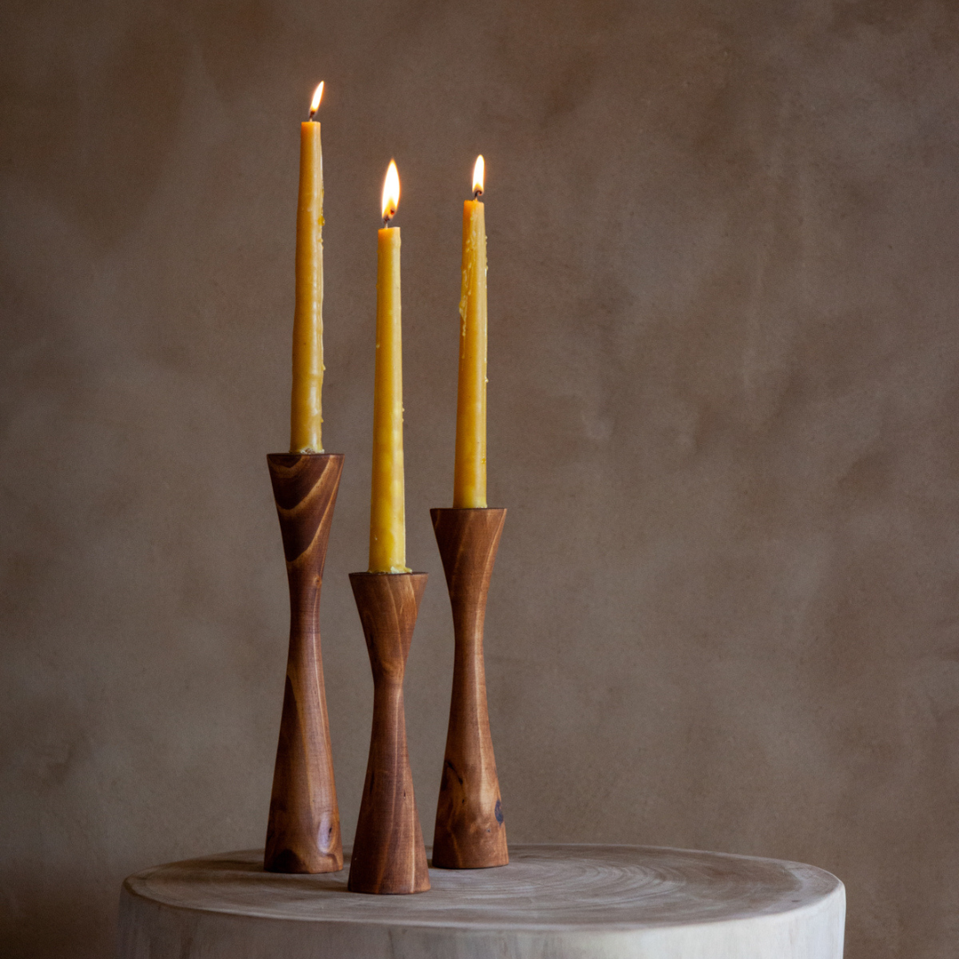 Geo Tapered Wooden Candlestick Holder