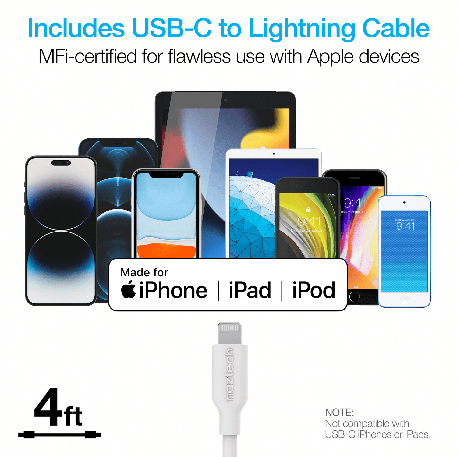 Naztech N420 PD25W+2.4A Car Charger + C to MFI 4ft Cable