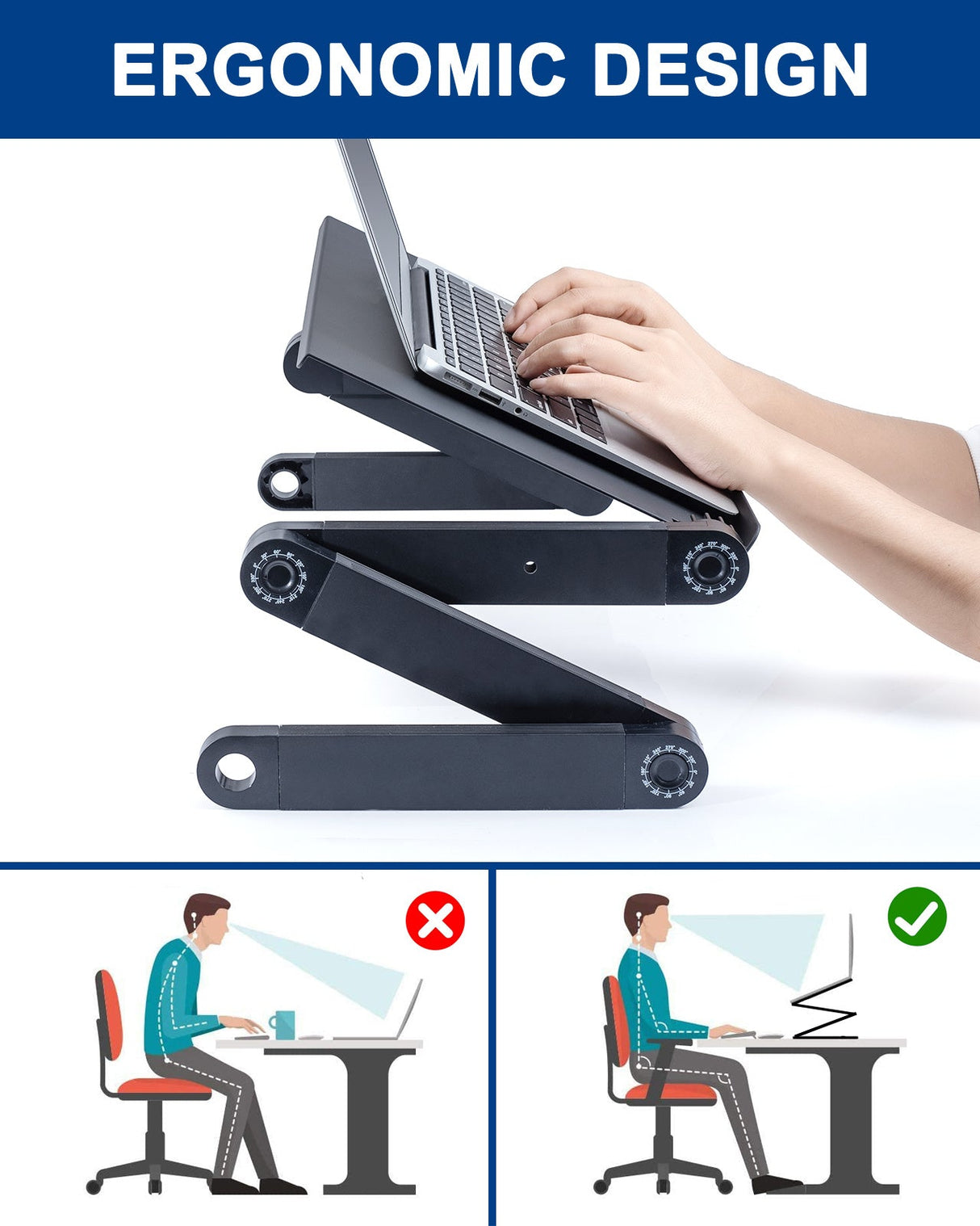RAINBEAN Adjustable Laptop Stand with Cooling Fans and Mouse Pad