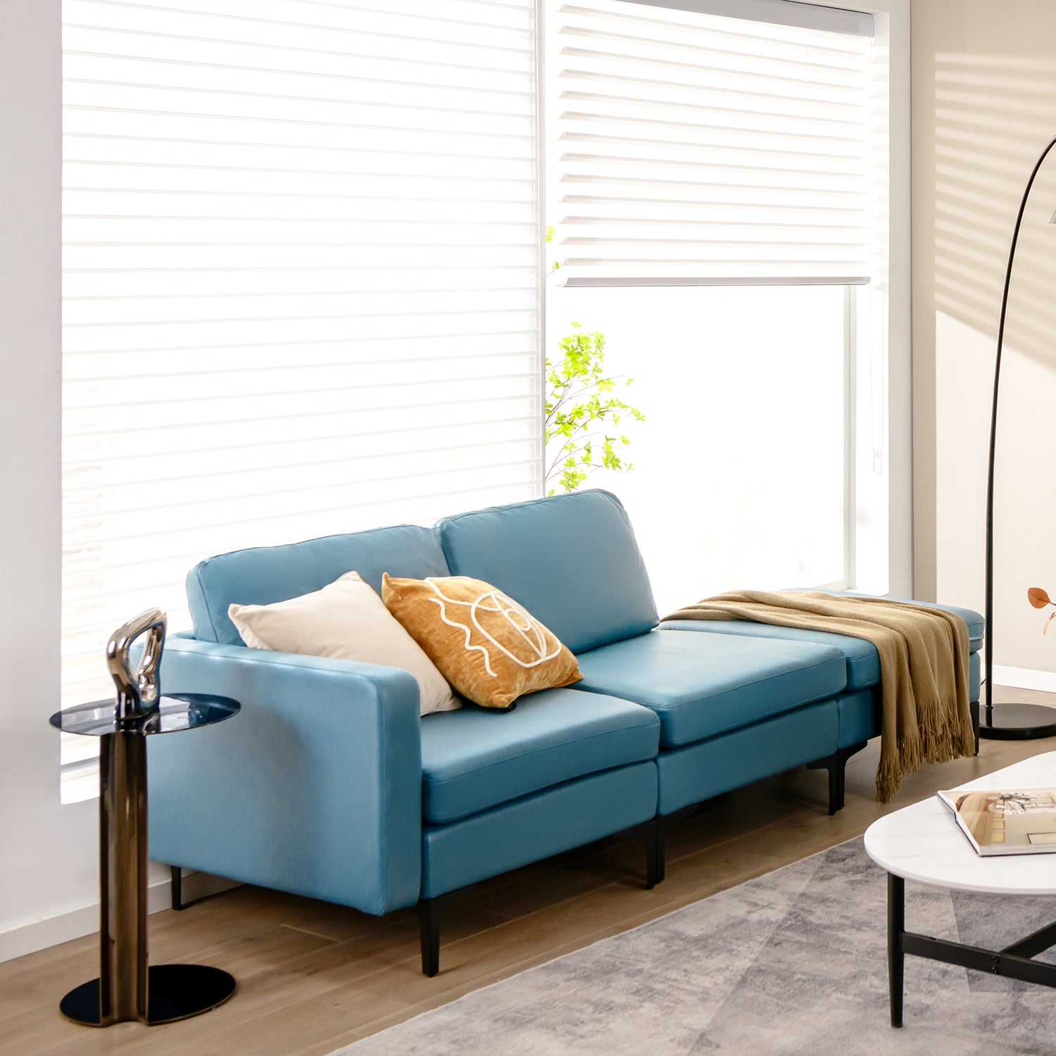 Modular 3-Seat L-shaped Sectional Sofa with Reversible Chaise and 2 USB Ports