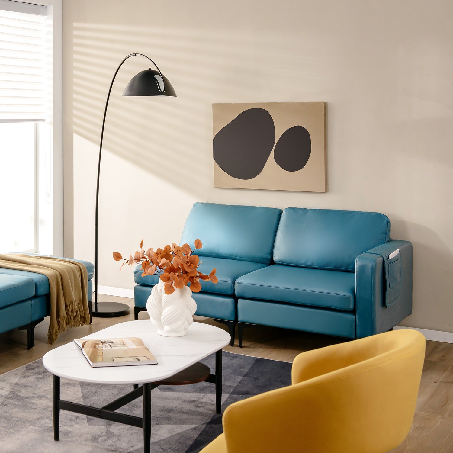 Modular 3-Seat L-shaped Sectional Sofa with Reversible Chaise and 2 USB Ports