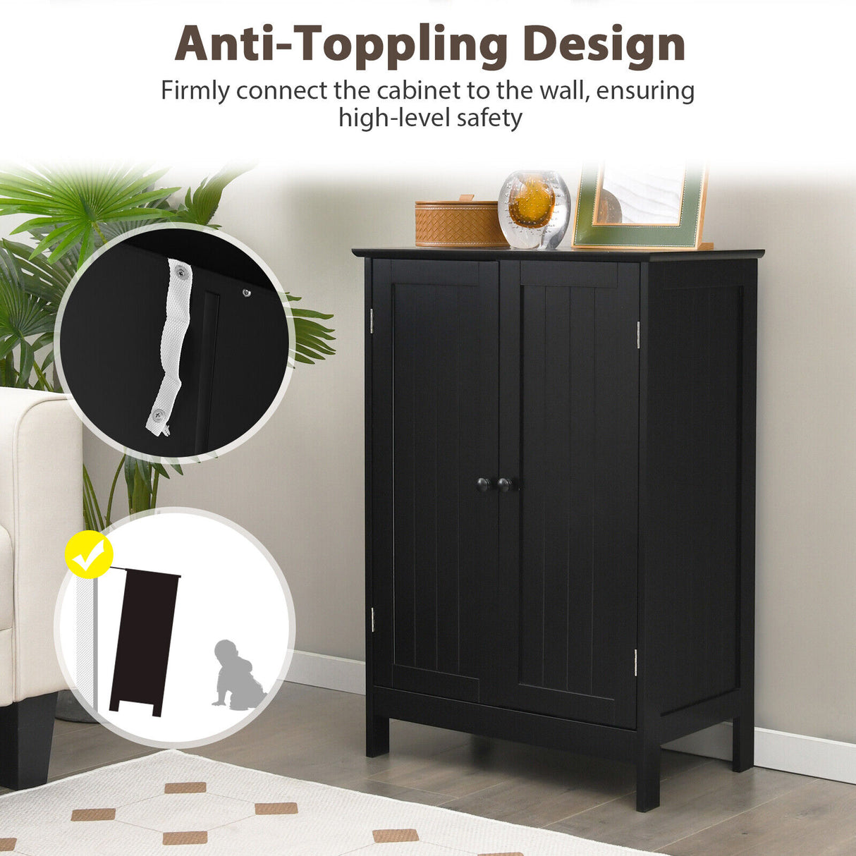 Bathroom Floor Storage Double Door Cupboard Cabinet