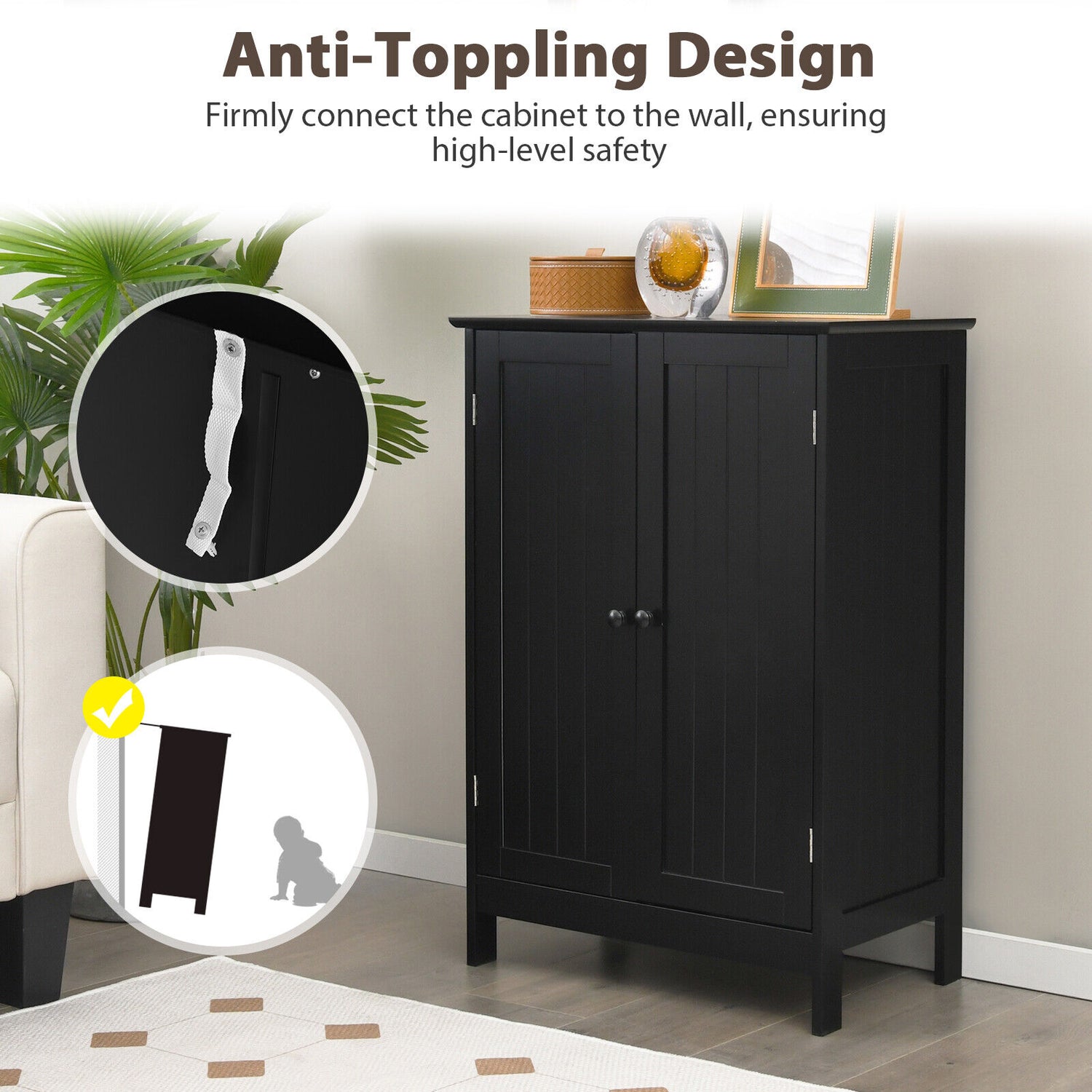 Bathroom Floor Storage Double Door Cupboard Cabinet