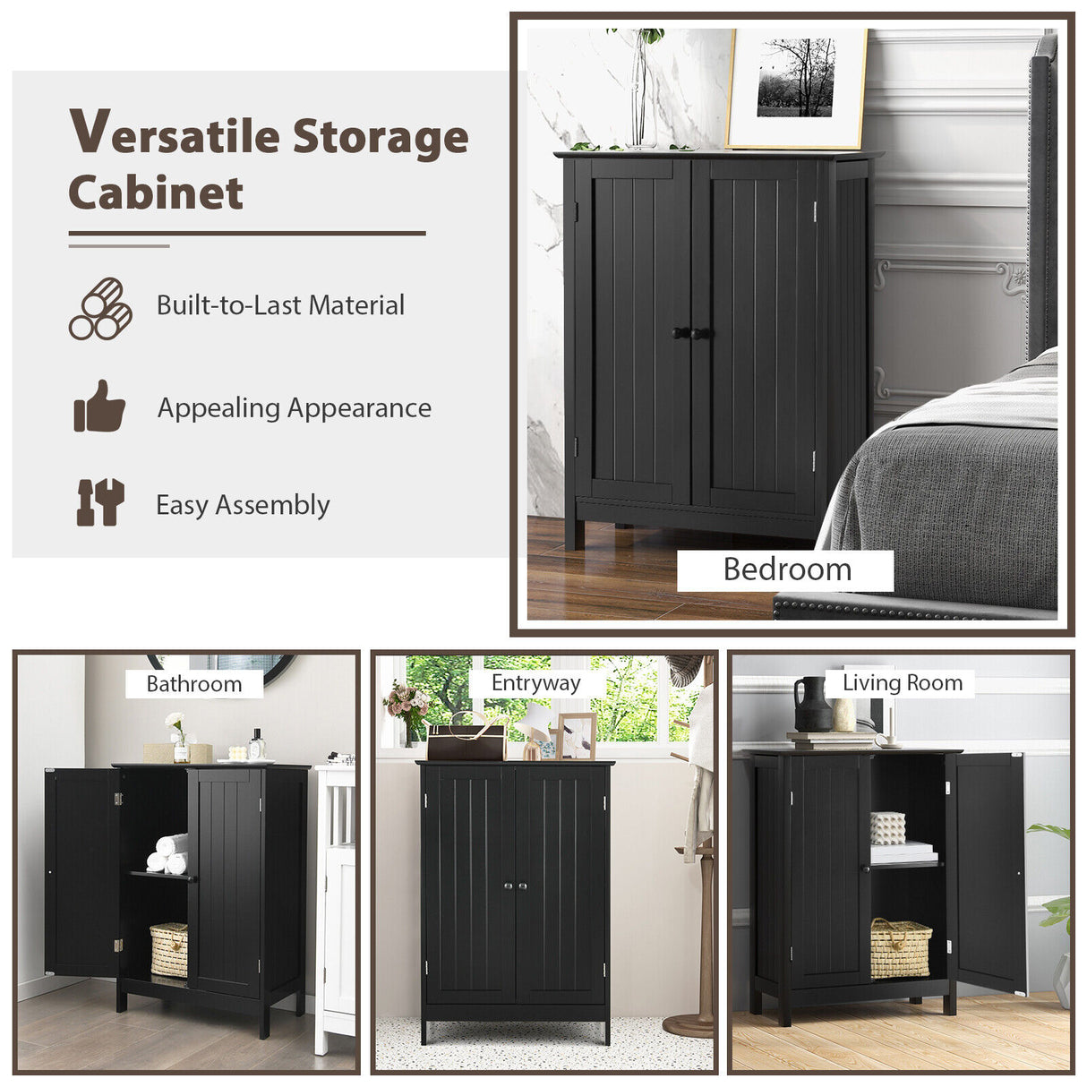 Bathroom Floor Storage Double Door Cupboard Cabinet