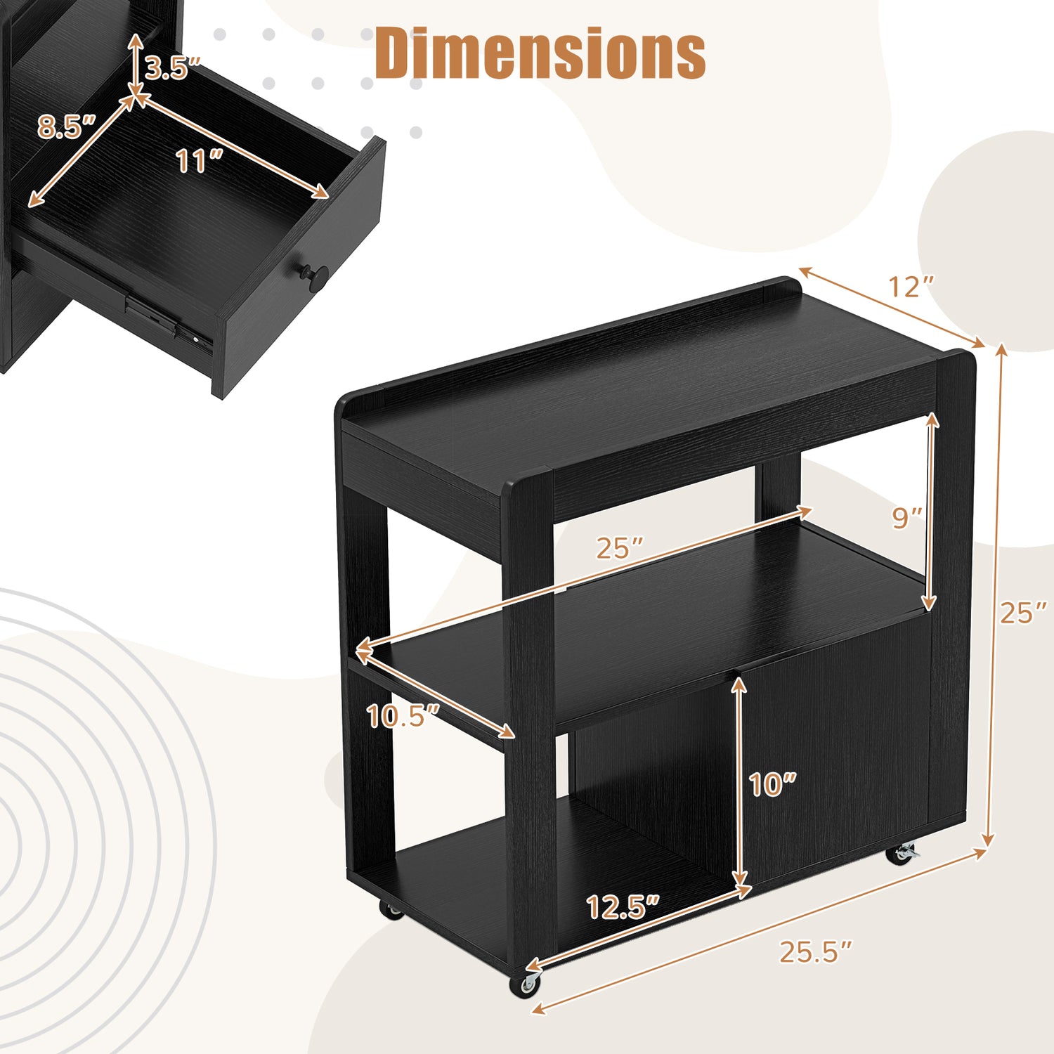 2-Drawer Sofa Side Table with Shelves for Living Room