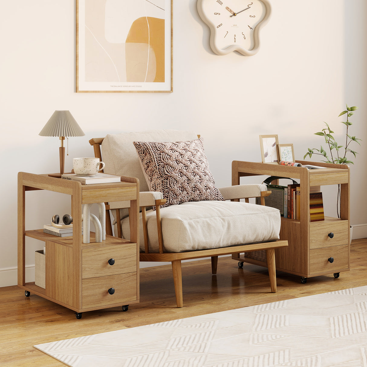2-Drawer Sofa Side Table with Shelves for Living Room