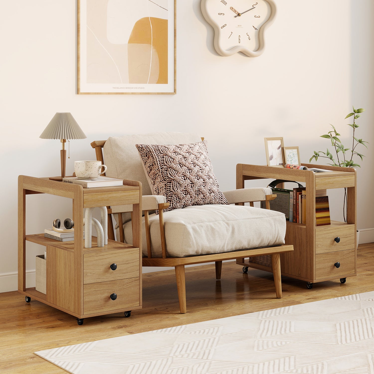 2-Drawer Sofa Side Table with Shelves for Living Room