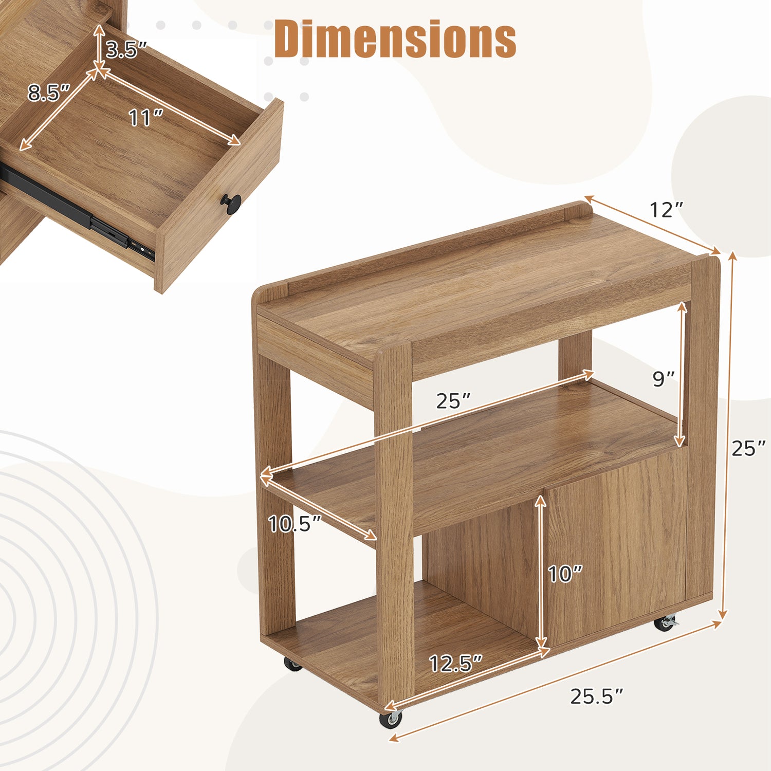 2-Drawer Sofa Side Table with Shelves for Living Room