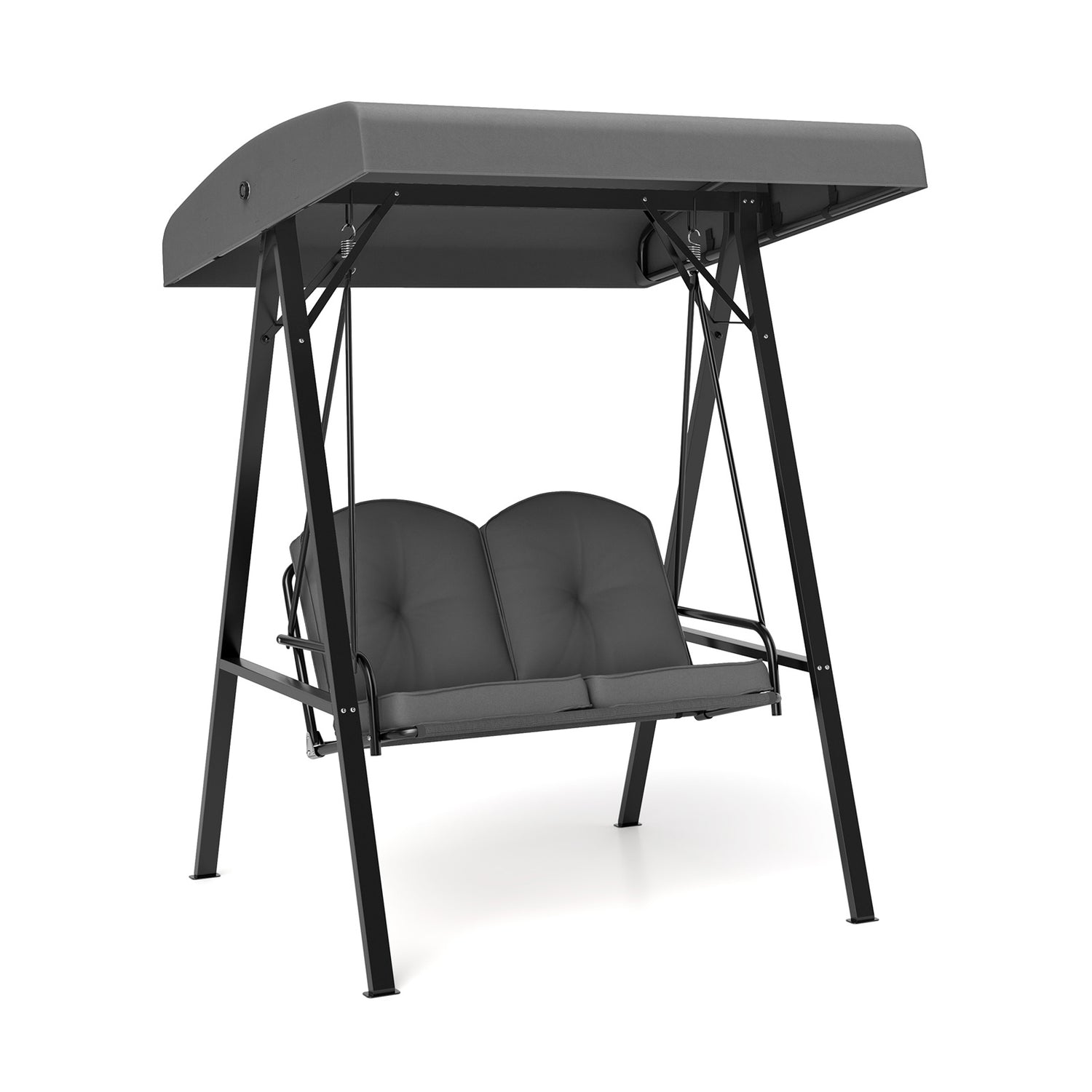 2-Person Outdoor Porch Swing with A-Shaped Metal Stand and Adjustable Canopy