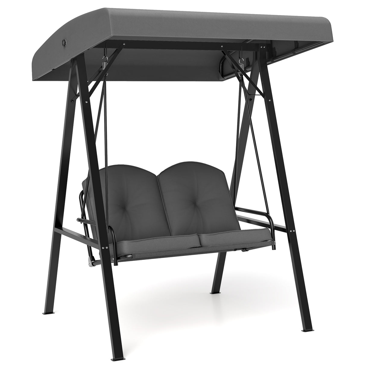2-Person Outdoor Porch Swing with A-Shaped Metal Stand and Adjustable Canopy