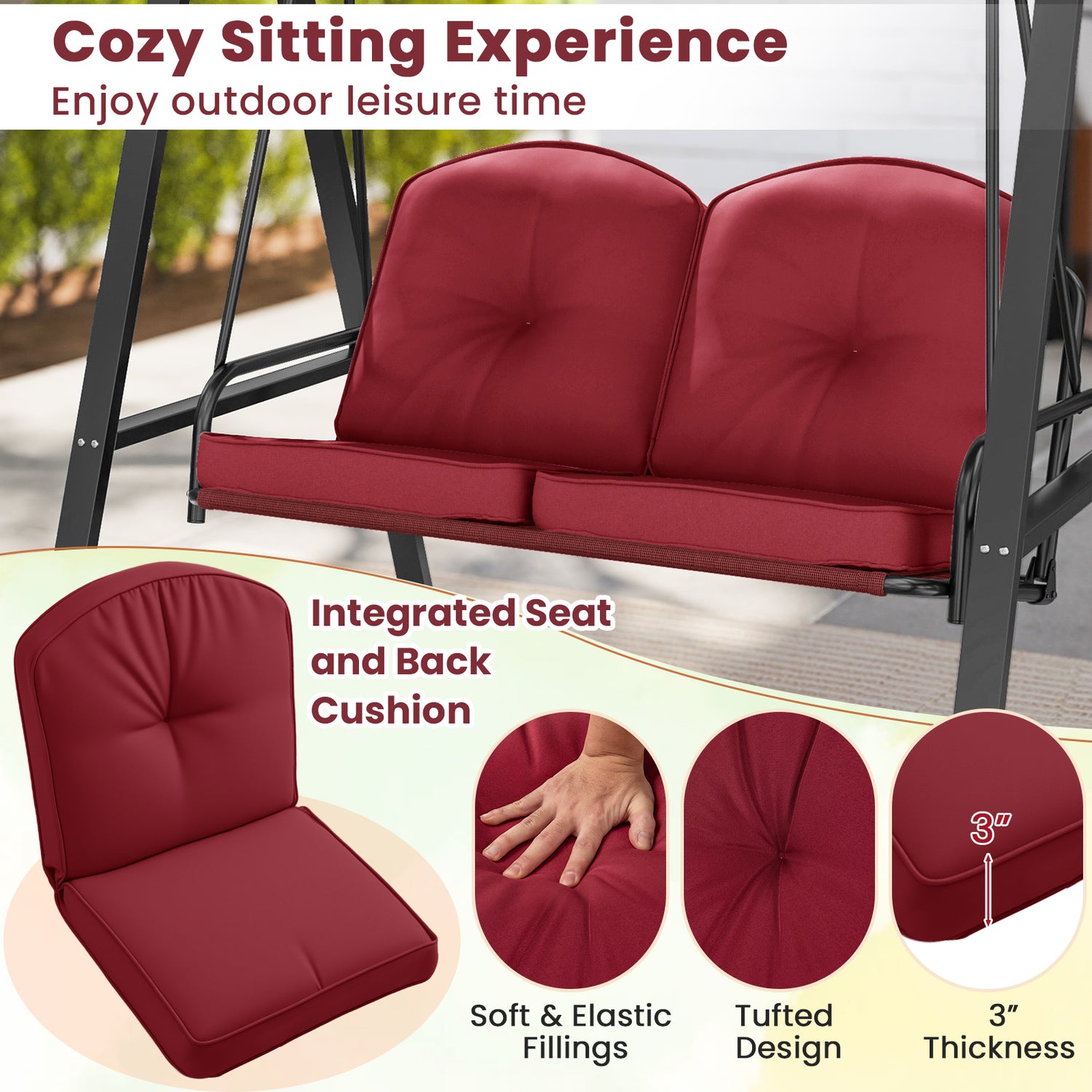 2-Person Outdoor Porch Swing with A-Shaped Metal Stand and Adjustable Canopy